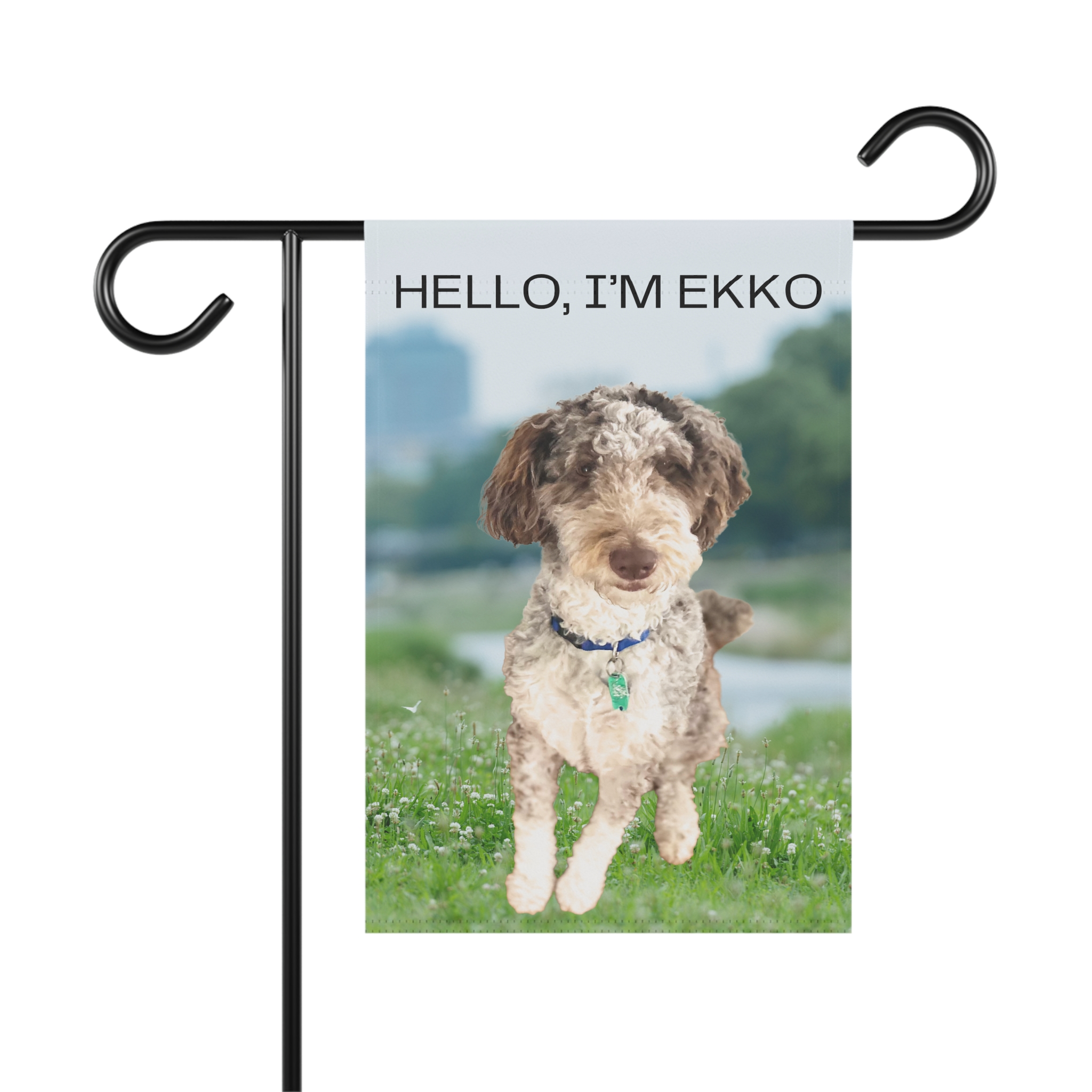 Dog Garden Flag - "Hello, I'm Ekko" Personalized Pet Welcome Banner