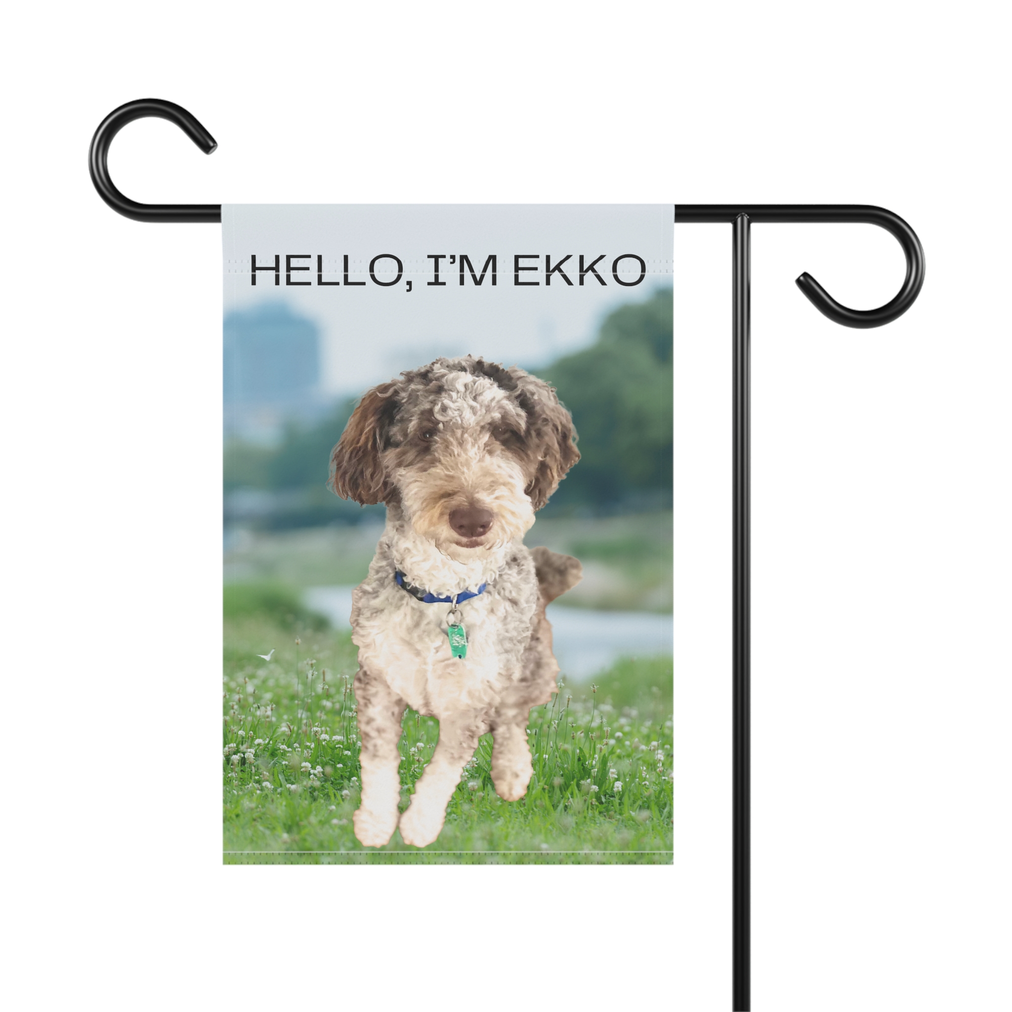 Dog Garden Flag - "Hello, I'm Ekko" Personalized Pet Welcome Banner - Image 2
