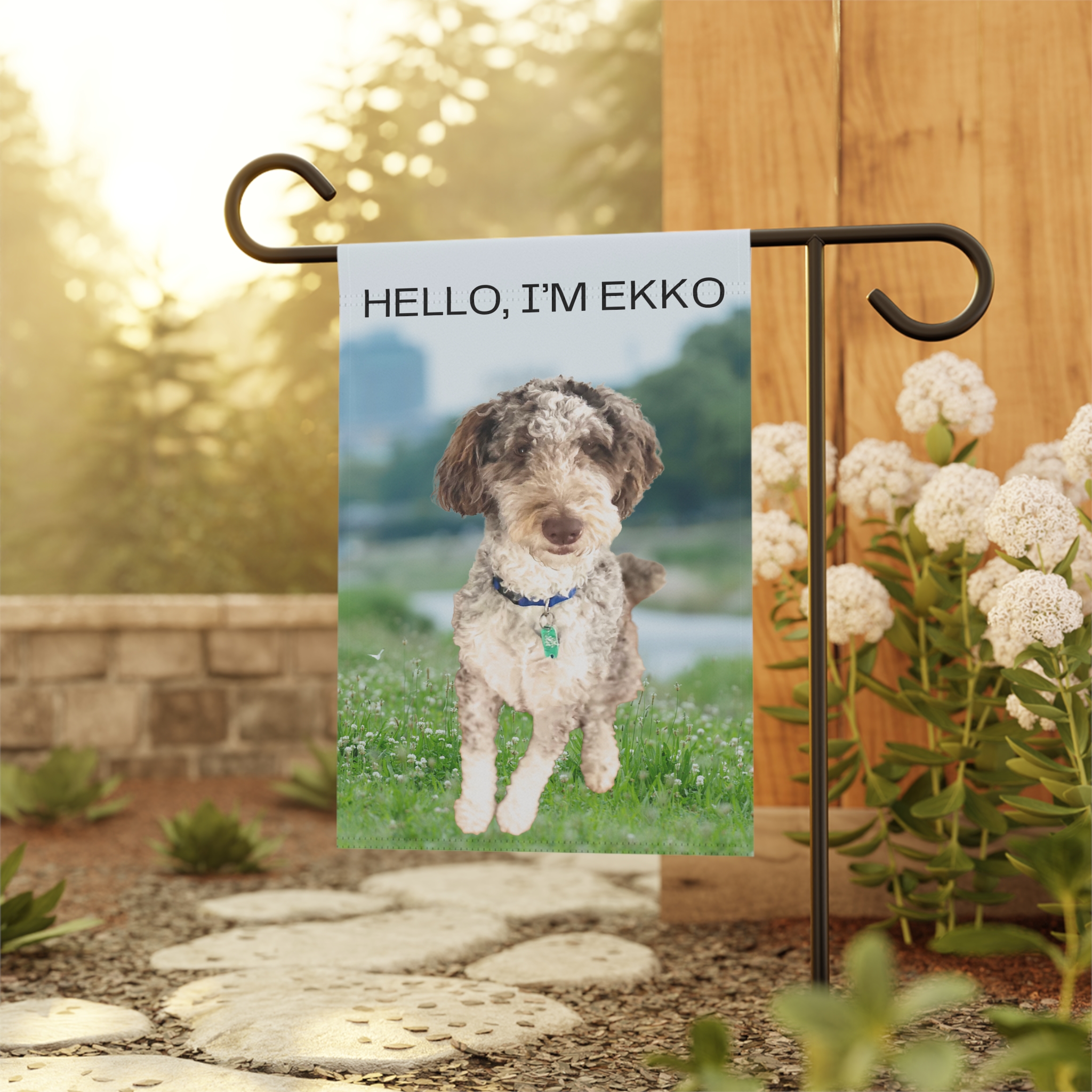 Dog Garden Flag - "Hello, I'm Ekko" Personalized Pet Welcome Banner - Image 4